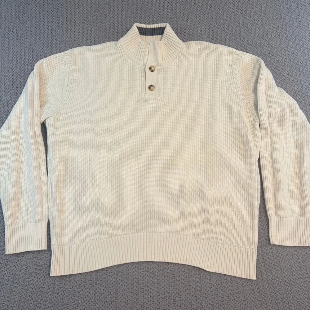 American Rag Ivory Ribbed Knit Quarter Button Mock Neck Sweater Mens XL